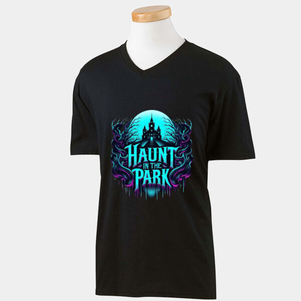Blue Haunt graphic - Adult Softstyle® 4.5 oz. V-Neck T-Shirt Thumbnail